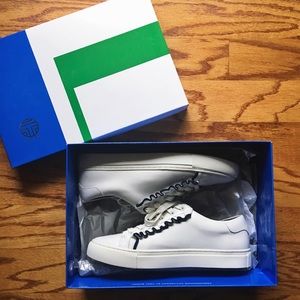 Tory Burch Sport White & Navy Ruffle Sneaker